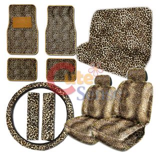 Leopard Safari Car Seat Cover Auto Accessories Set 12pc Mat Steering Wheel Cover