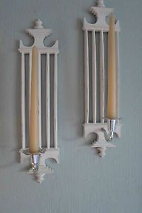 Shabby Pair of Distressed White Candle Holders Wall Candle Sconces