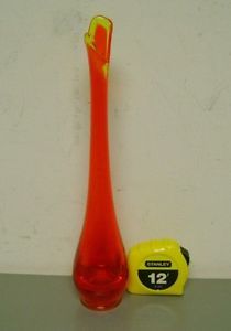 Fenton Amberina Red Orange Yellow Stretch Art 11" Glass Flower Bud Vase Vintage