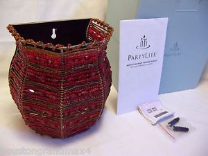 Partylite P8334 Moroccan Spice Beaded Sconce Wall Candle Holder Red Glass Beads