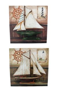 Set of 4 Sailboat Painted Canvas Wall Hangings Nautical