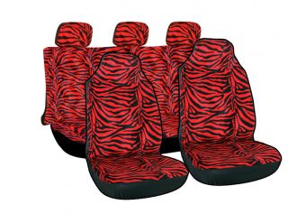 7pc Full Integrated Set Red Zebra Tiger Animal Print High Back Car Seat Cover