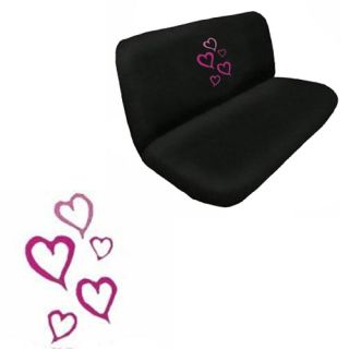 11pc Love Story Pink Hearts Black SUV Car Seat Cover Set Tattoo Steering Wheel