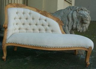 Loveseat Ornate French Shabby Chic Rococo Oak Linen Chaise Longue Lounge Sofa