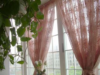 Shabby Vintage French Chic Pink Handmade Crochet Lace Window Curtain Panel R
