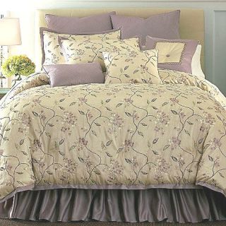 6P Queen Chris Madden Lavender Wildflower Floral Embroidered Comforter Pillow Nu