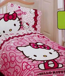 Hello Kitty Bow Ties Pink Twin Comforter Sheets 4pc Bedding Set New