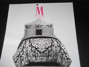 Isaac Mizrahi Black White Damask 4pc Queen Comforter Bedding Set