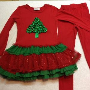 Emily Rose Ribbon Christmas Tree Dress 6 Red Leggings Sam's Club Holiday