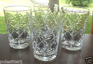 4 Vintage Antique Elegant Cut Crystal Glass Water Tumblers Glasses Diamond Leaf