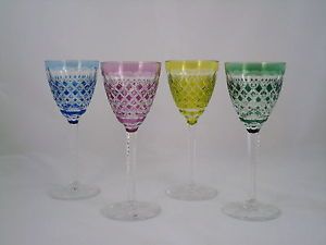 Val St Lambert Crystal Glass Gevaert Carlton Multi Color Wine Glasses