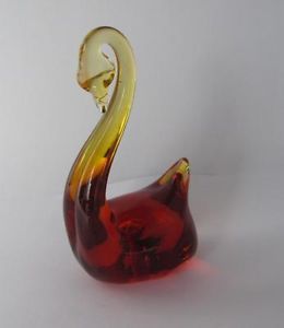 Vintage Art Deco Amber Crystal Glass Figurine Swan