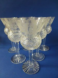 X6 Vintage Edinburgh Crystal Cut Glass Thistle Wine Glasses 16 7 cm Tall