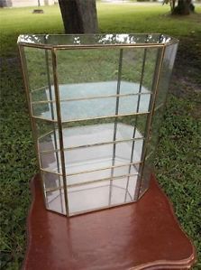 Vtg Brass Glass Mirrored Table or Wall Hanging Curio Cabinet Display Miniatures