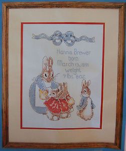 Peter Rabbit Beatrix Potter Cross Stitch Kit Birth Sampler Mrs Rabbit Bunnies