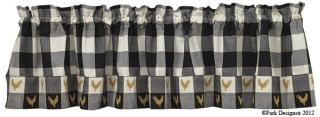 Country Chicken Curtain Valance Black and White Check Rooster Kitchen Valances