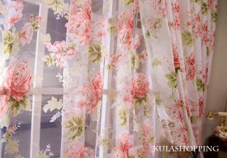 180179304 Charming Country Style Pink Rose Curtain 2 Pcs Panel  