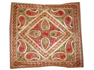 2 Decorative Pillows Sham Paisley Embroidered Mirror Work Rust Cushion Cover 16"