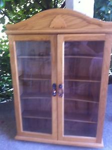 Vintage Wood Wall Display Hanging Table Top Style Curio Cabinet Chest Shelf Door