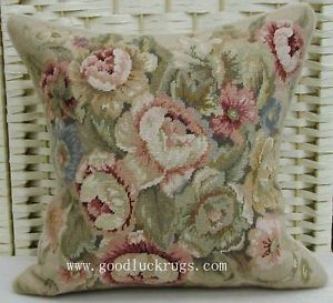 14" Floral Roses Wool Needlepoint Decorative Throw Pillow Case Cushion Cover