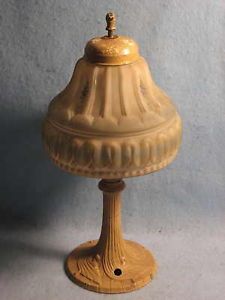 Antique Desk Table Lamp Frosted Glass Shade Flowers