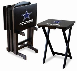 Dallas Cowboys TV Tray Table Set of 4 with Rack Snack Side End Table