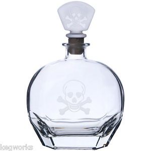 Skull Cross Bones Glass Whiskey Decanter 23 oz Bar Drinkware Liquor Gift