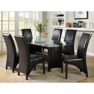 New 7 Piece Dining Room Furniture Glass Top Home Decor Table Chairs Set Black