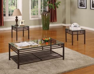 Bronze Finish Metal with Glass Top Annabella Coffee Table 2 End Tables New