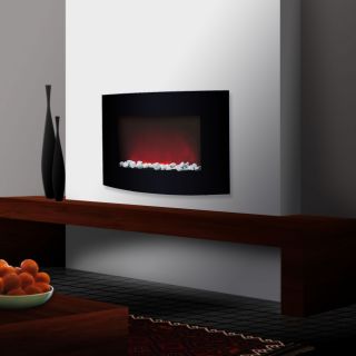 Warm House Black Arched Glass Electric Fireplace Wall Mounted w Remote Control