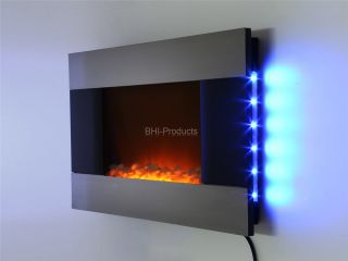 36" Wall Mounted Electric Fireplace Heater Backlight with Pebbles BHI 510DPL