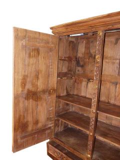 Huge Antique Door Armoire Cabinet Tribal Art Hand Carved Wood India Furniture 78