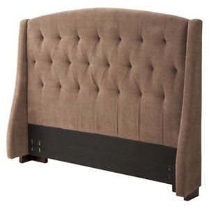 Tufted Fabric Upholstered Wingback Padded Headboard Full Queen Brown Bed
