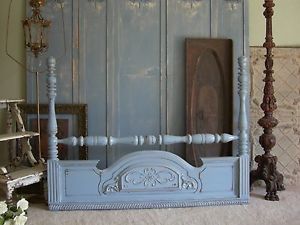 Old Shabby Queen Full Headboard for Bed Chic Distressed French Blue Hand Painted