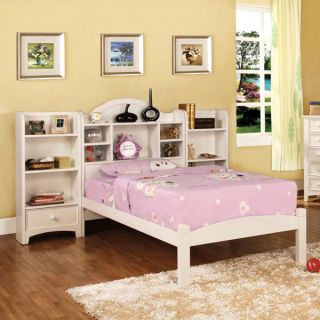 Solid Wood White Finish Bed Frame Set w Bookcase Headboard