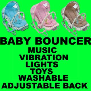 Baby Bouncer Rocker Chair Vibration Soothing Music Toys Pink Girl Blue Boy