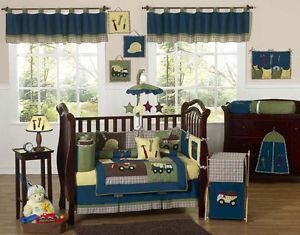 Luxury Unique Designer Blue Construction Baby Boy Crib Bedding Set for A Newborn