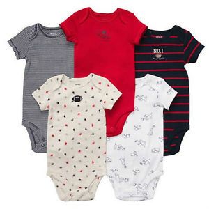 Carters Baby Boy Newborn Clothes 5 Bodysuits Blue Red Sports Football Set