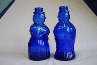 Cobalt Blue Imperial Glass Vintage Figures Shakers Salt Pepper John Mary Bull