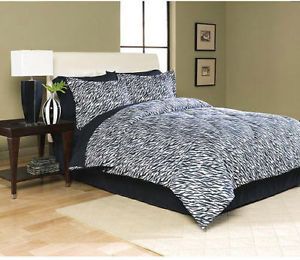 Black White Zebra Teen Twin Comforter 6pc Bed in Bag