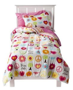 Peace Signs Love Teen Girls Twin Single Comforter Set 5pc Bed in A Bag New