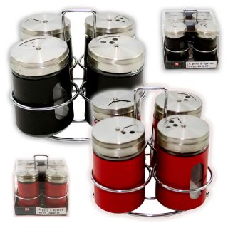 4pcs Salt Pepper Shaker Set Seasoning Spices Holder Dispenser Condiment Rack
