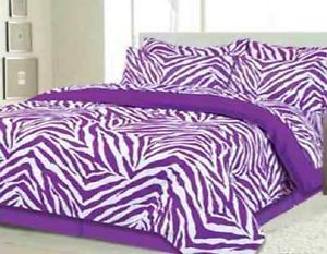 Girls 6pc Twin Purple White Zebra Stripe Animal Print Comforter Bed in Bag