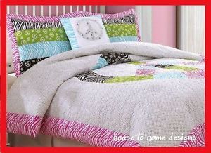Peace Sign 2pc Twin Comforter Set Girls Teen Retro Zebra Quilt Pink Bedding