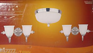Bathroom Flushmount Ceiling Light Vanity Lighting Fixture Wall Sconce Chrome Set