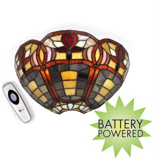 Exciting Lighting Battery Powered LED Genuine Stained Glass Floral Wall Sconce