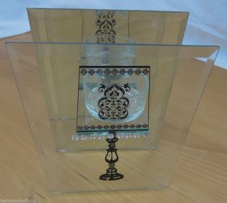 Beveled Glass Tea Light Candle Holder Lamp Rhinestones Reflection Glass Fun