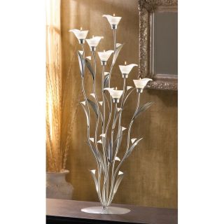 Silver Calla Lilies Tealight Candelabra Candle Holder
