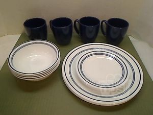 Corelle 1092894 Livingware Dinnerware Set Service for 4 Cafe Blue 16 Pieces