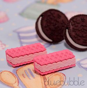 Funky Sweet Cookie Stud Earrings Cute Kitsch Retro Baking Junk Food Kawaii Style